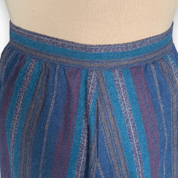 Vintage 70s Striped Blue Multicolor Midi Skirt Fashion Conspiracy Button Front - Picture 7 of 12